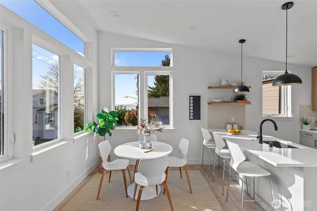 a workspace with furniture and window