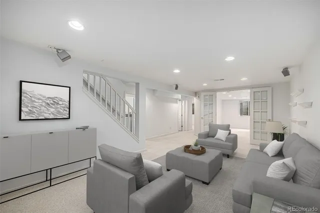 a view of a livingroom with a staircase