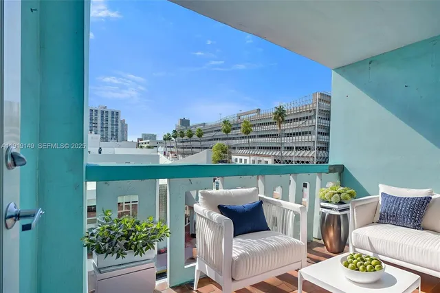 a view of a balcony with city view