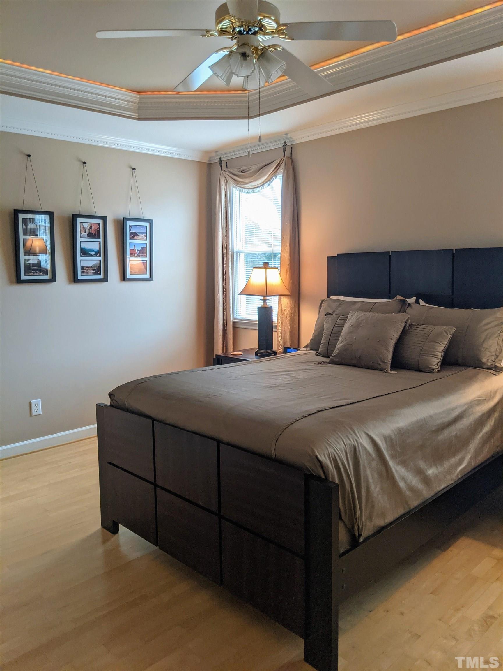 2405 Andor Place Raleigh, NC 27604 - Photo 6 of 30 a bedroom with a large bed and a chandelier