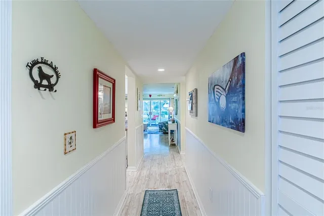 a view of a hallway with workspace