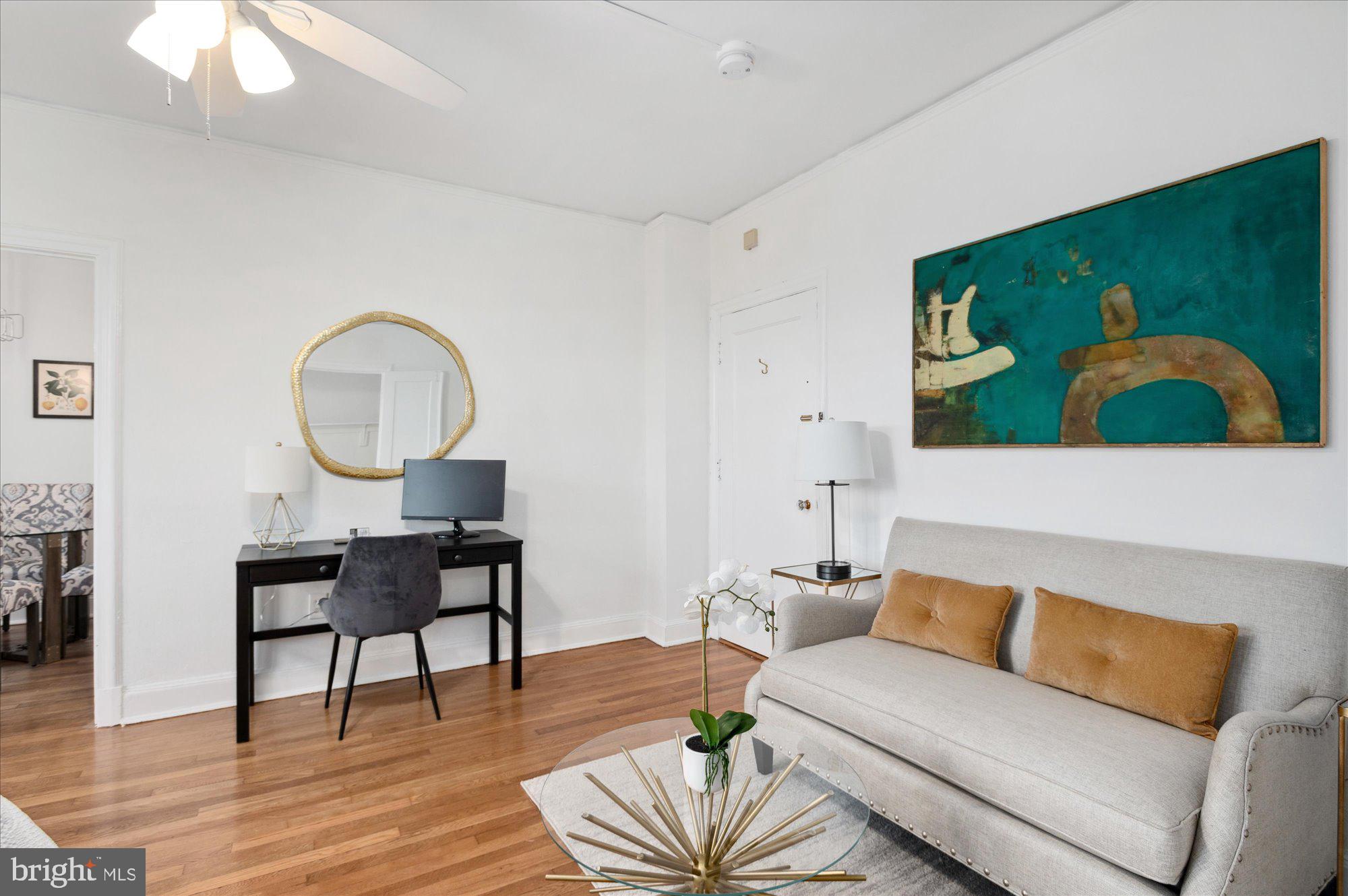2032 Belmont Road Northwest, Unit 603 Washington, DC 20009 - Photo 4 of 16 a living room with a couch and a potted plant