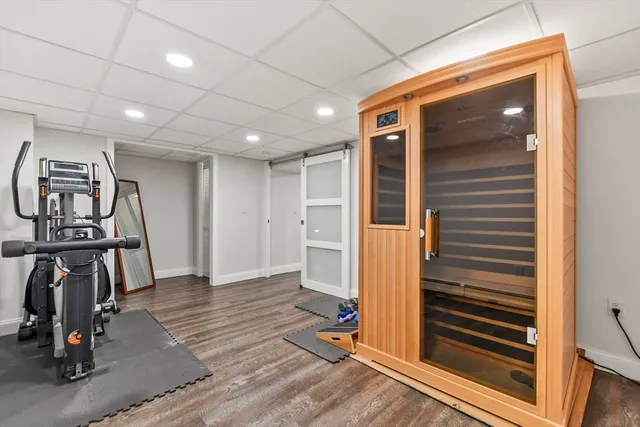 a view of a room with gym equipment