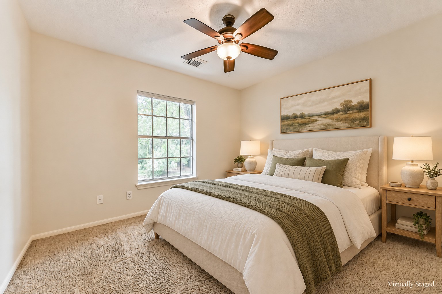 6338 Maple Spring Place Humble, TX 77346 - Photo 36 of 50 Virtually staged — Settle into a comfortable retreat with natural light and leafy window views. Neutral finishes offer a versatile backdrop for your own style, whether furnishing an everyday bedroom or welcoming overnight guests.