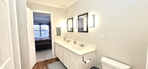 a bathroom with a sink a toilet and mirror