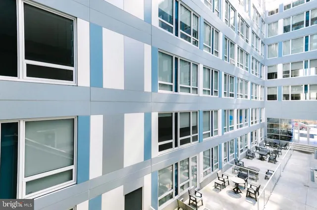 a view of a building from a balcony