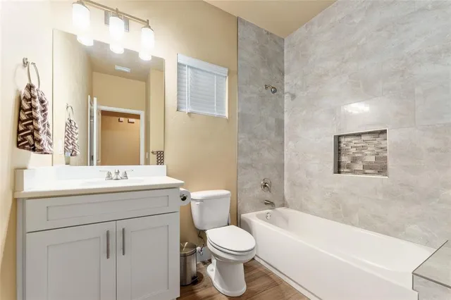 a bathroom with a bathtub