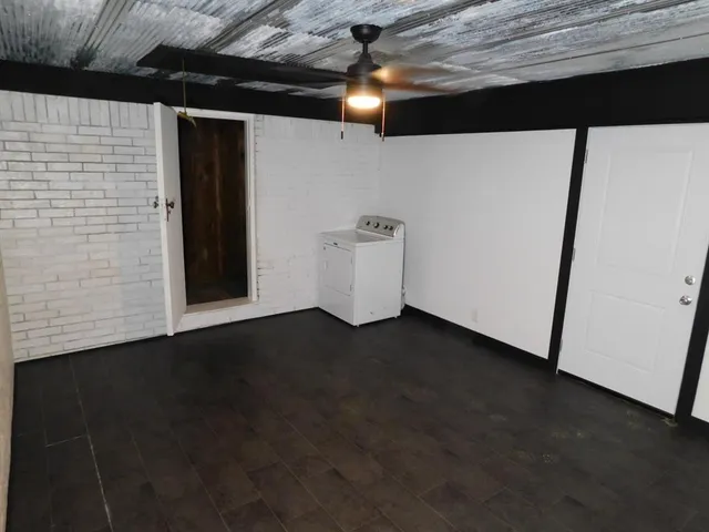 a close view of stove and microwave