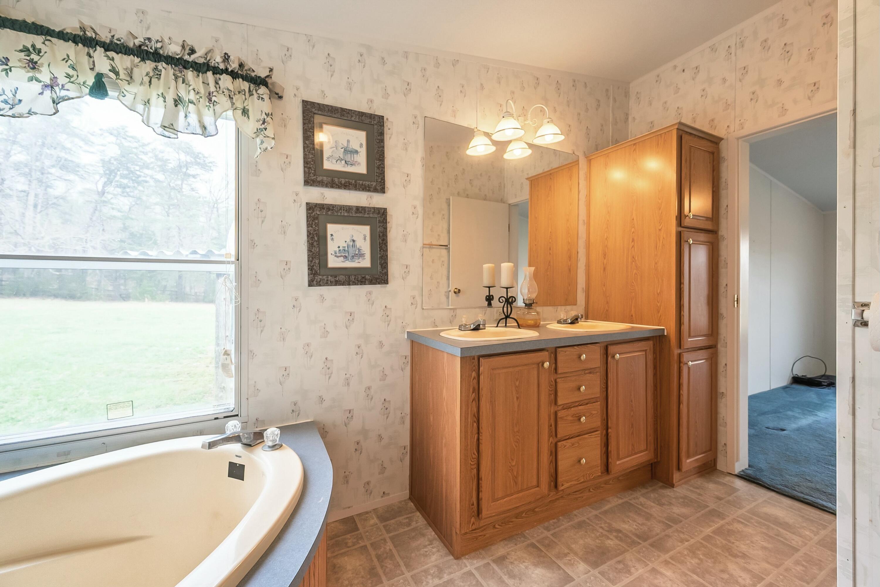 3588 Flatwoods Road Elliston, VA 24087 - Photo 40 of 119 a bathroom with a tub a sink and mirror