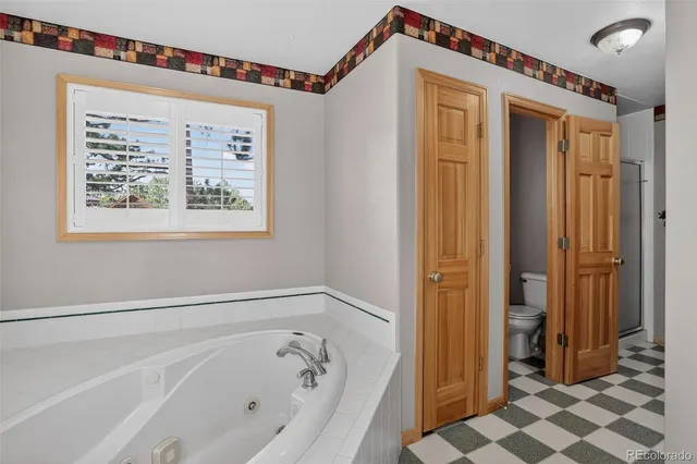 a bathroom with a bathtub and a shower