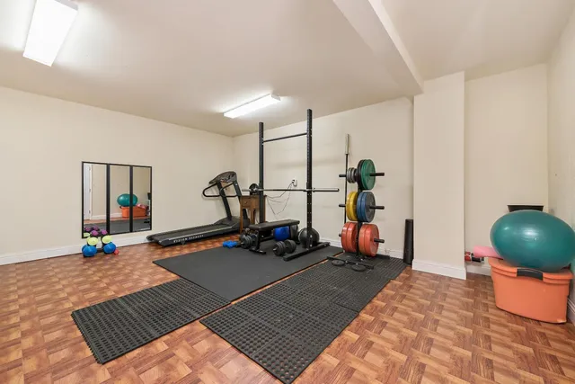 a view of a room with gym equipment