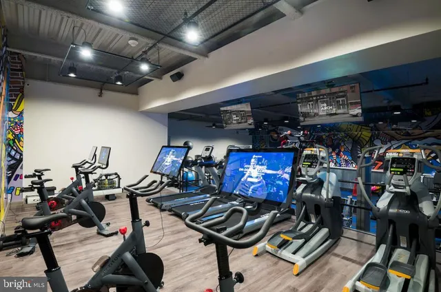 a view of a room with gym equipment