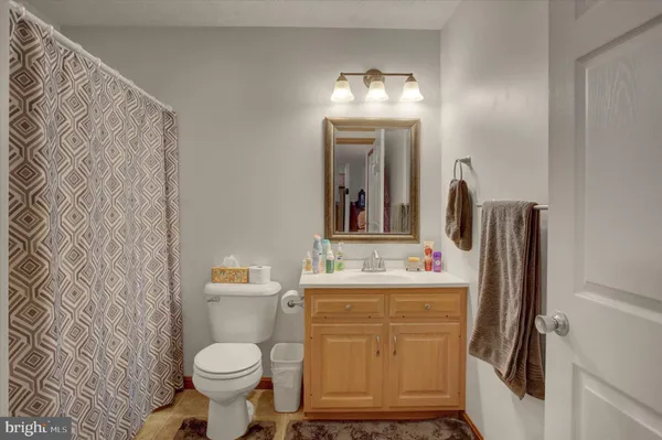 a bathroom with a sink toilet and mirror