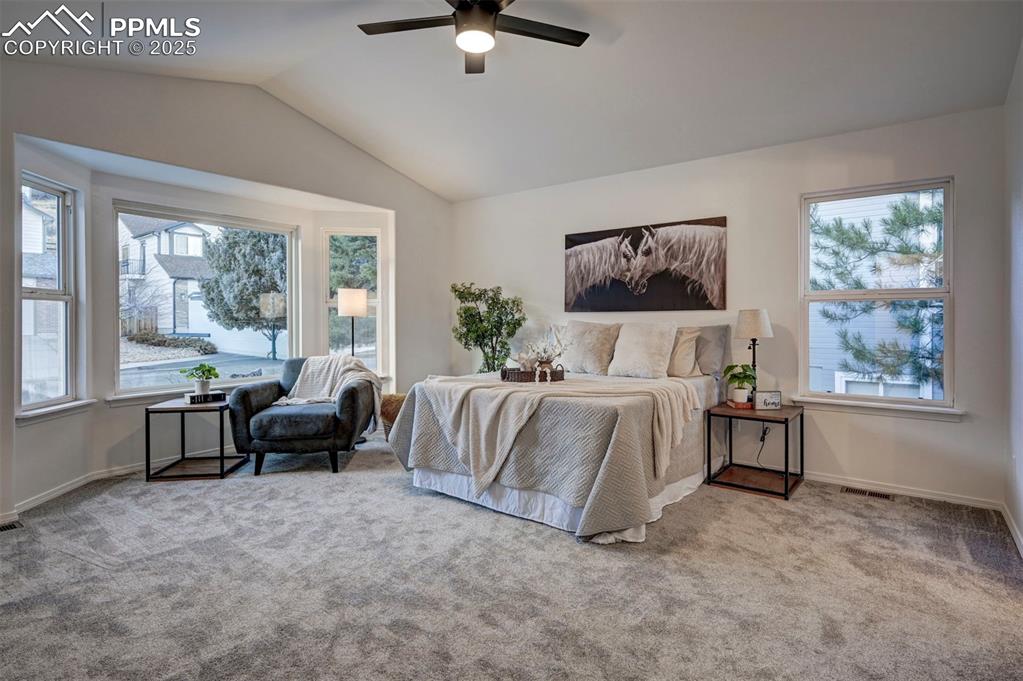 7790 Julynn Road Colorado Springs, CO 80919 - Photo 28 of 50 a spacious bedroom with a large bed and a couch