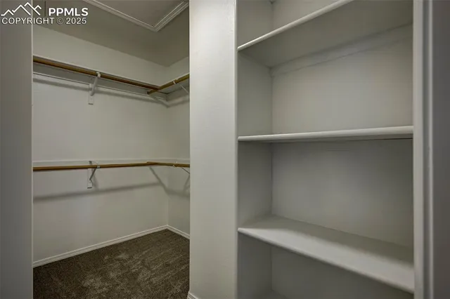 a view of walk in closet with empty racks