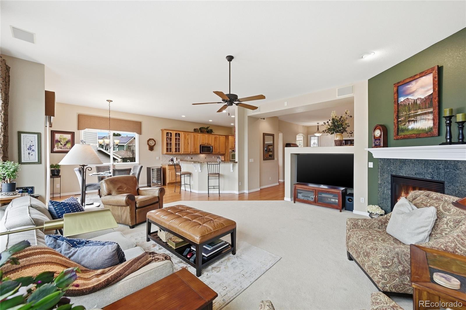 2626 Pemberly Avenue Highlands Ranch, CO 80126 - Photo 11 of 49 a living room with fireplace furniture and a flat screen tv