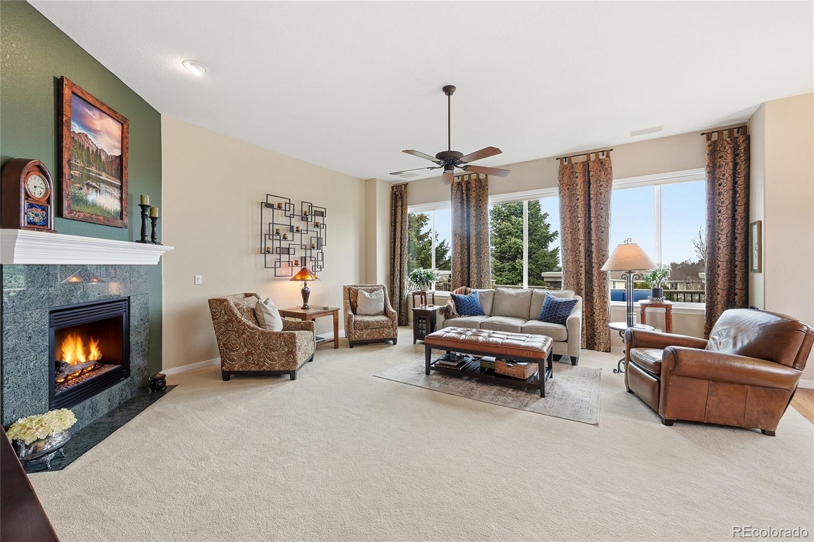2626 Pemberly Avenue Highlands Ranch, CO 80126 - Photo 12 of 49 a living room with furniture and a fireplace