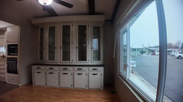 a view of a balcony from door