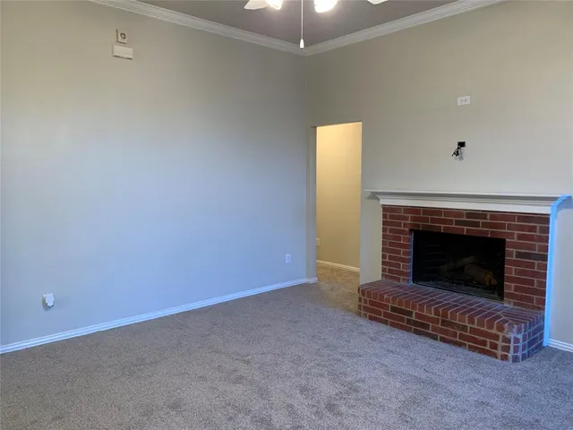 a living room with a fireplace
