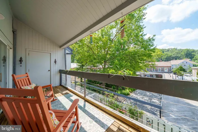a view of a park with large trees