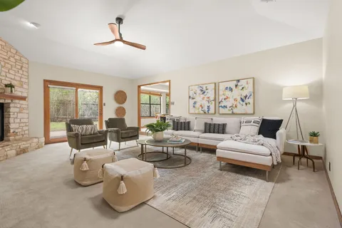 a living room with furniture