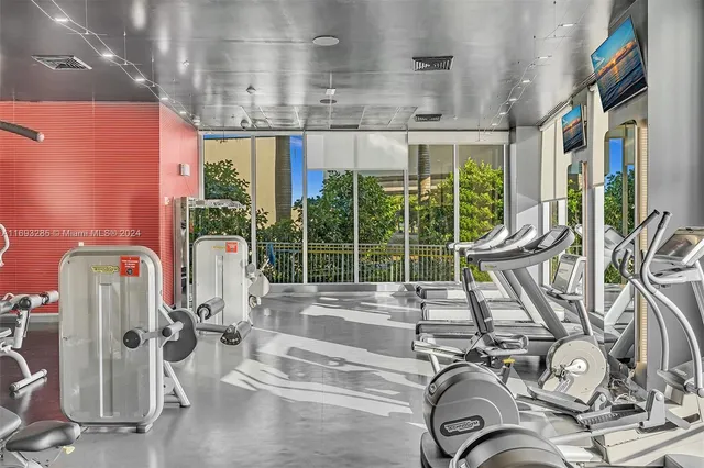 a view of a room with gym equipment