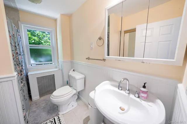 a bathroom with a sink a toilet and a mirror