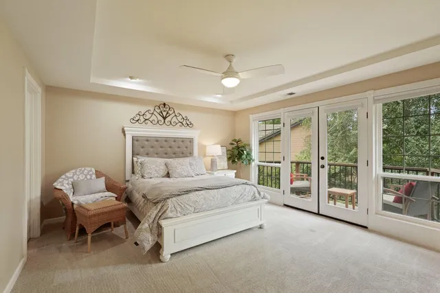 a bedroom with a bed and a closet