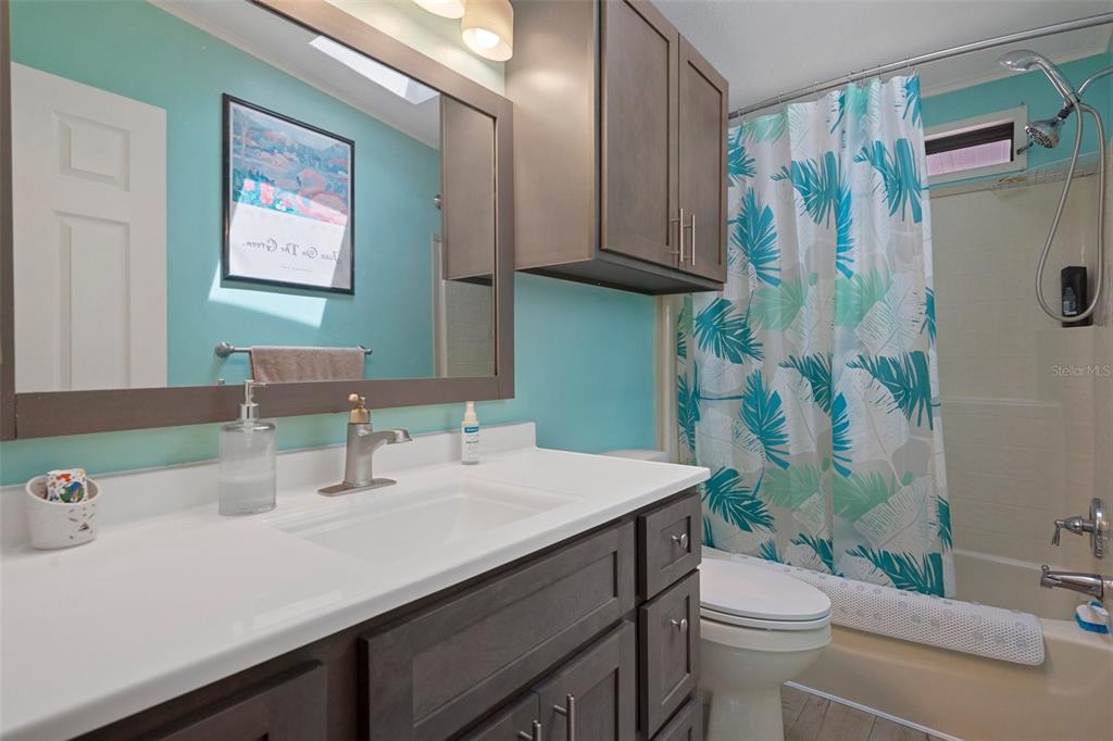 16203 Brookridge Boulevard Brooksville, FL 34613 - Photo 21 of 44 a bathroom with a sink a toilet and shower curtain