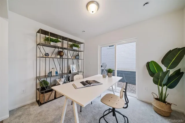 a view of a livingroom with furniture and a potted plant