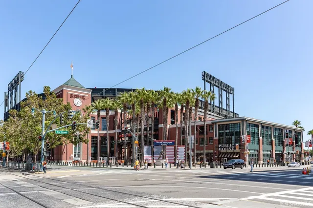 a view of a building and a street