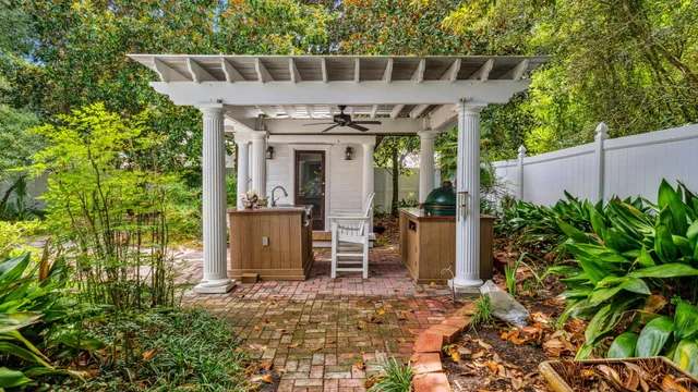 a view of a table and chairs in patio