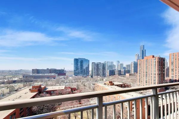 a view of a city from a balcony