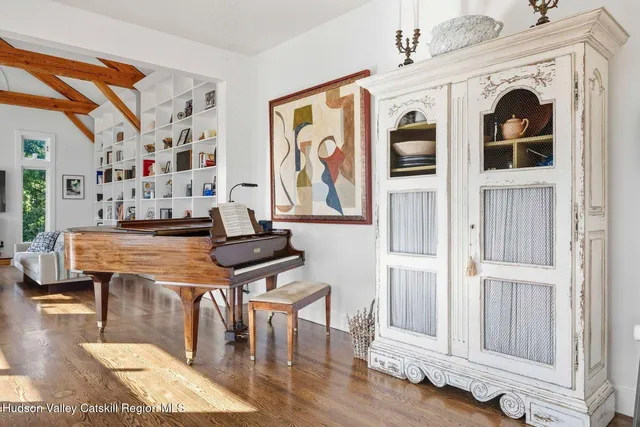 a living room with a couch and a table