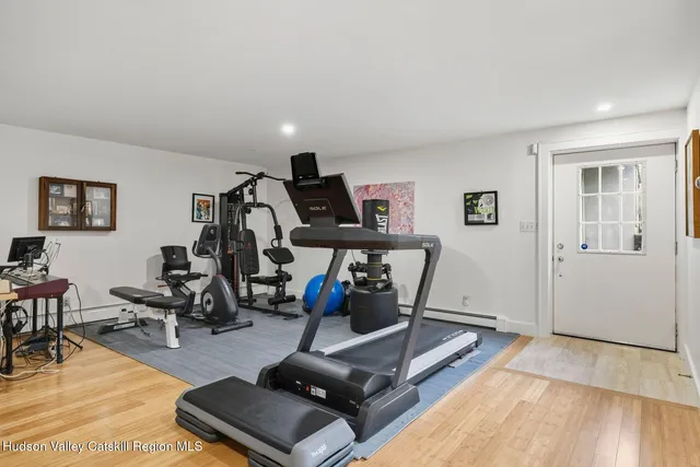 a view of a lake with a house in the background