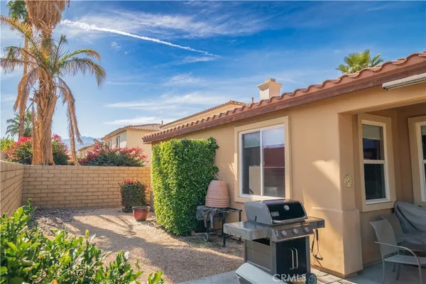 front view of a house with patio