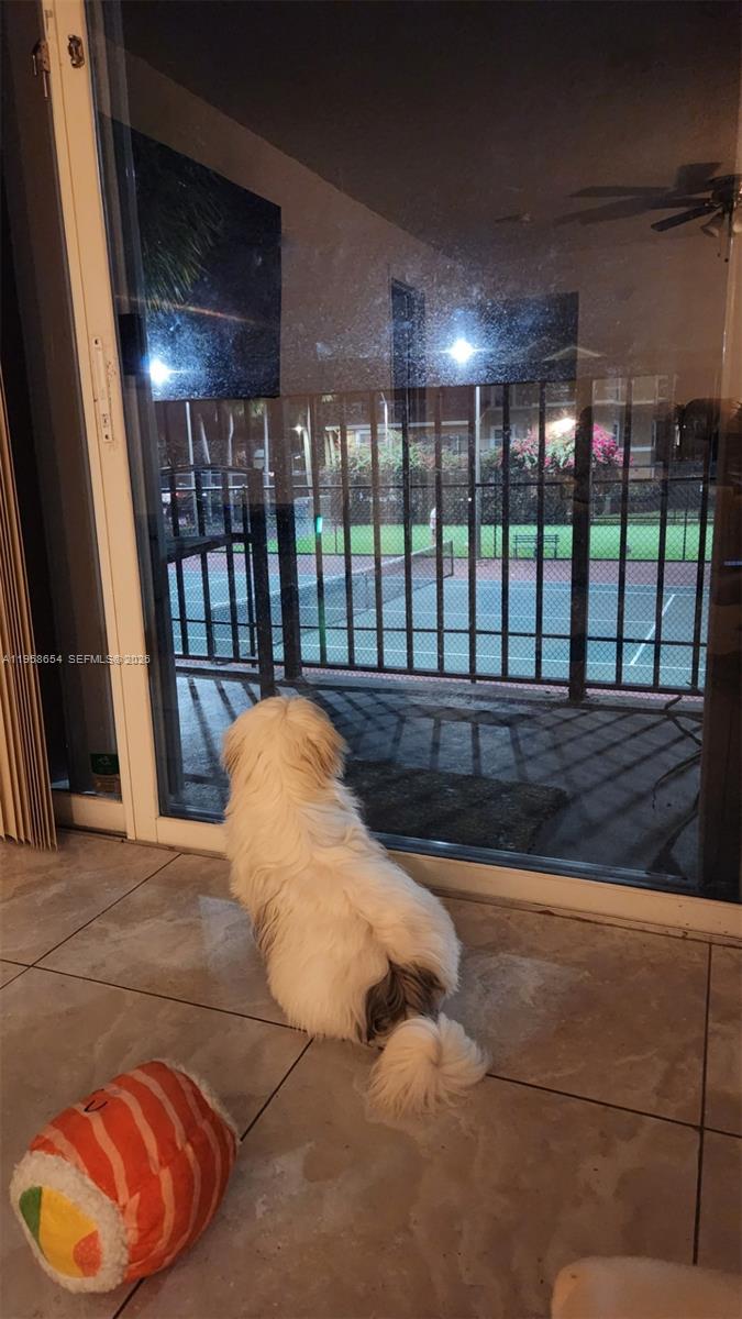a bathroom with a large mirror
