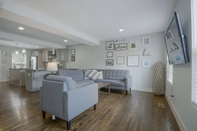 a living room with furniture and a couch