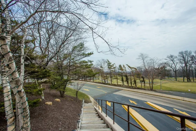 a view of a pathway with a wrought fence