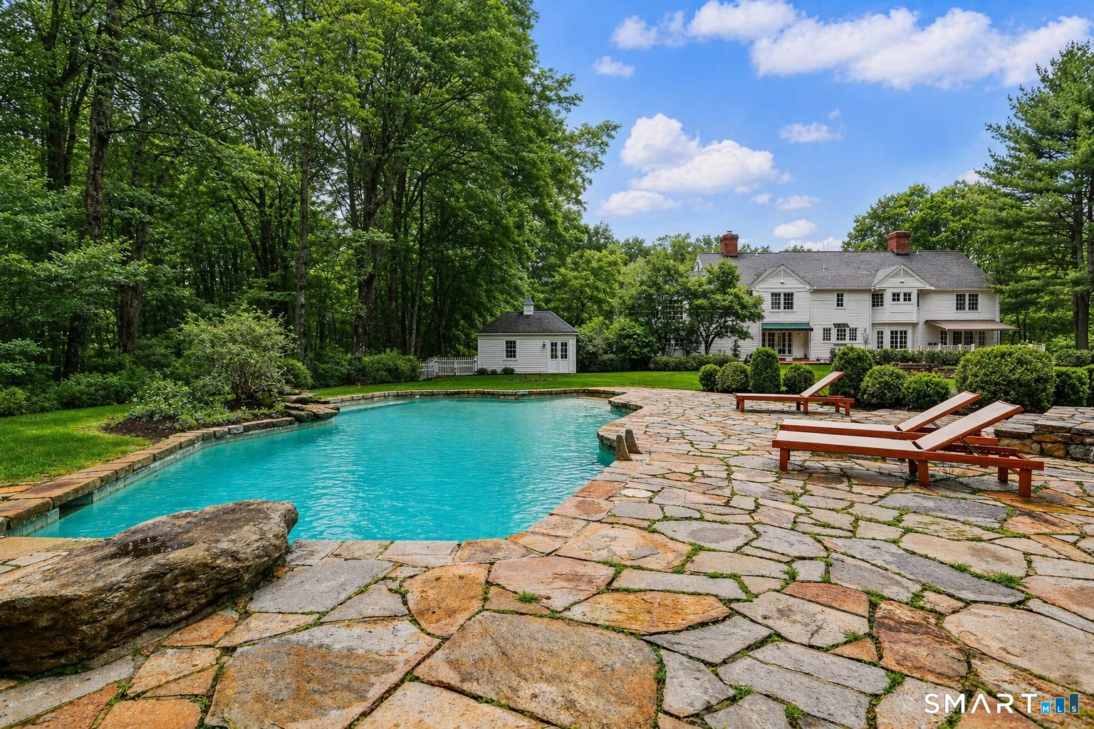 66 Gate Stone Lane Fairfield, CT 06824 - Photo 33 of 39 Relax in our own private estate with gunite pool, fire pit and brick patio