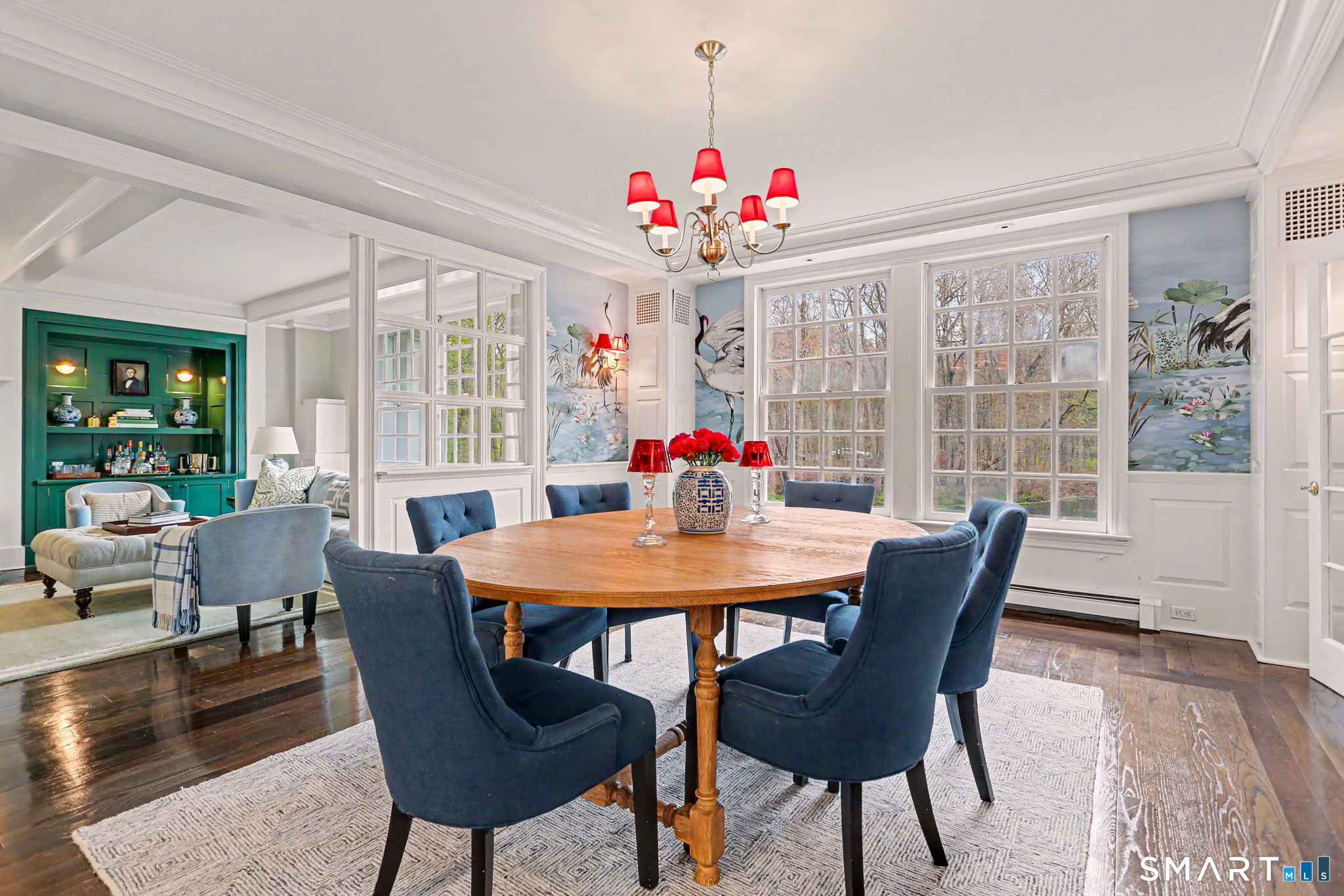 66 Gate Stone Lane Fairfield, CT 06824 - Photo 10 of 39 Sunfilled dining room with custom wallpaper