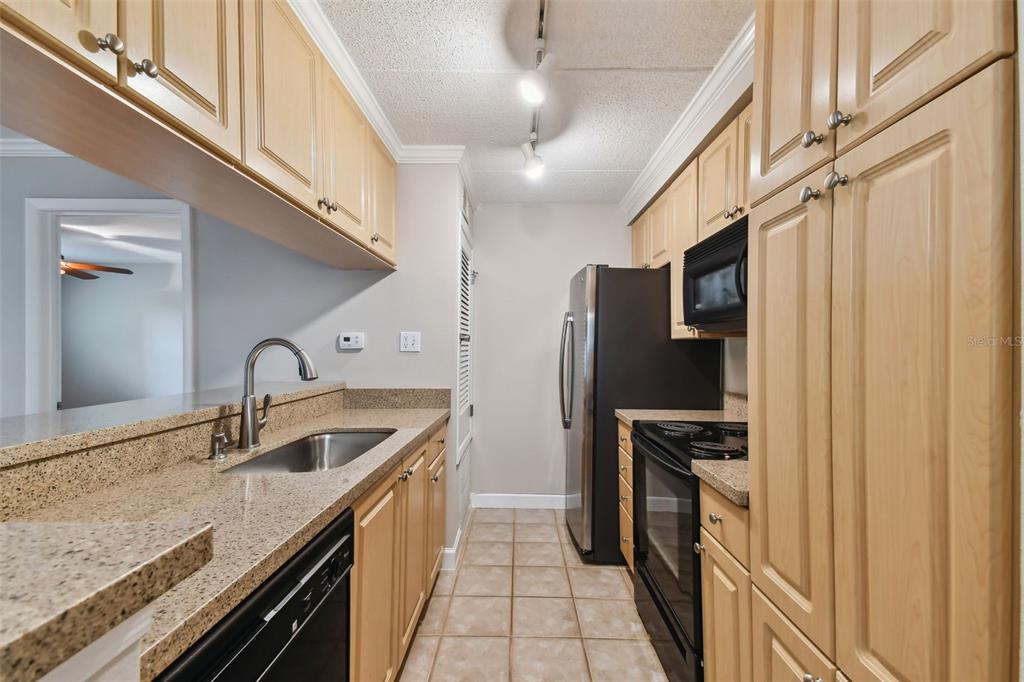 5306 Santa Rosa Court, Unit 342 Tampa, FL 33609 - Photo 12 of 38 a kitchen with stainless steel appliances granite countertop a sink and a refrigerator