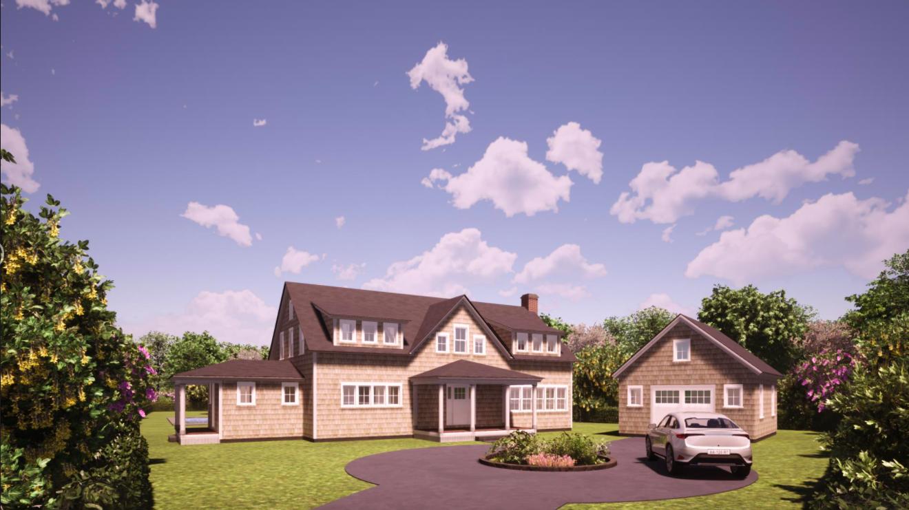 25 Meshacket Road Edgartown, MA 02539 - Photo 2 of 27 a front view of a house with a yard and garage