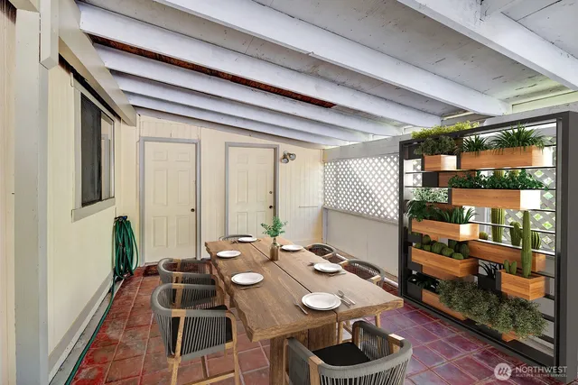 a table and chairs in a room