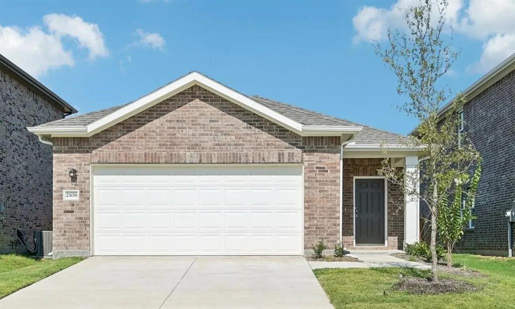 4508 Winecup Road Melissa, TX 75454 - Photo 1 of 14 Ranch-style home with an attached garage, brick siding, driveway, and roof with shingles