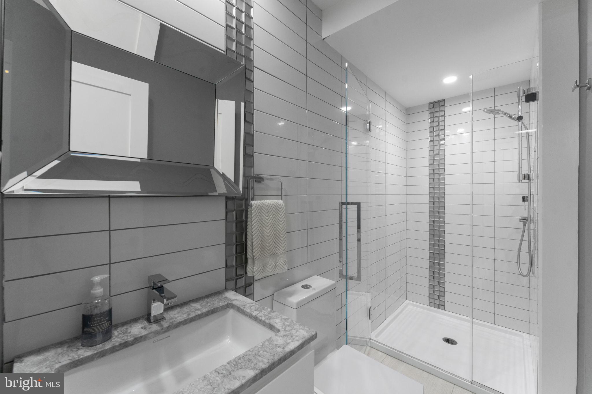 11587 Maple Ridge Road Reston, VA 20190 - Photo 54 of 119 a bathroom with a granite countertop sink a toilet and shower