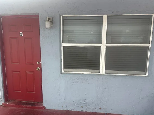 a view of wooden door