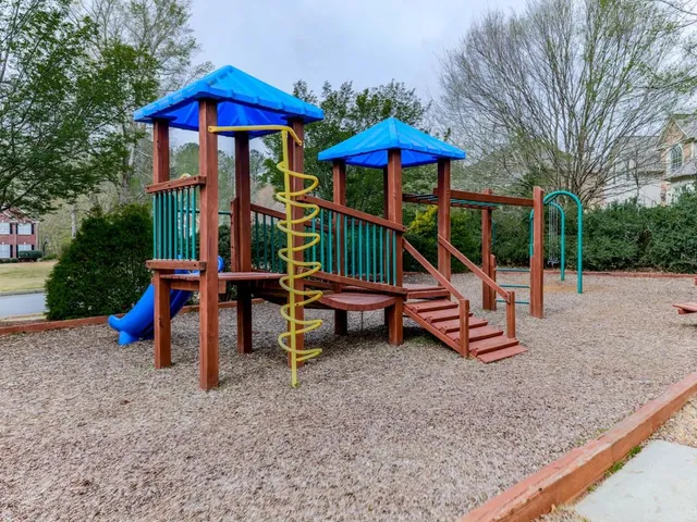 a view of a park with slide