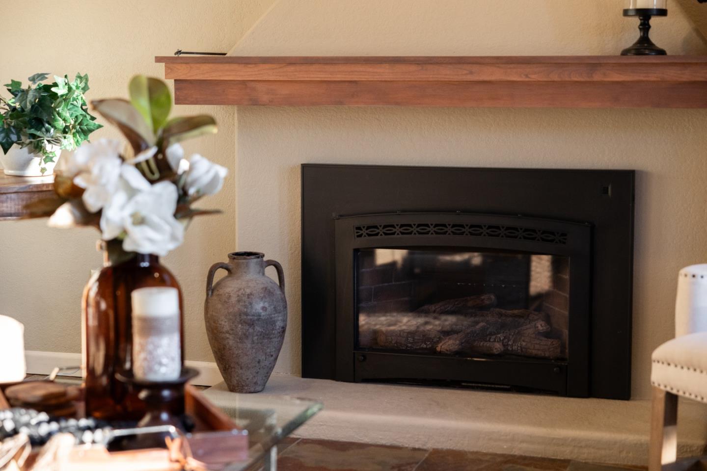 105 Wesley Street Capitola, CA 95010 - Photo 24 of 55 a living room with furniture a fireplace and potted plants