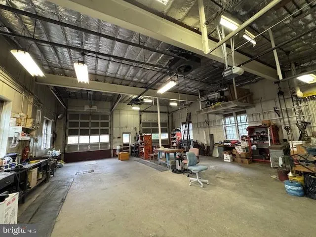 a view of a storage room with racks